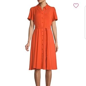 Red tie waist shirt dress